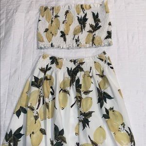 Lemon midi skirt and tube top set